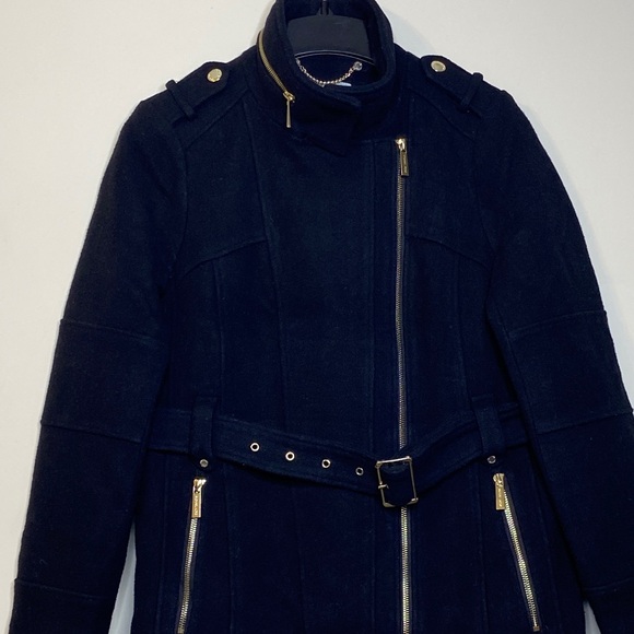 Michael Kors Black Belted Coat with Gold Accents Size M - Picture 4 of 10